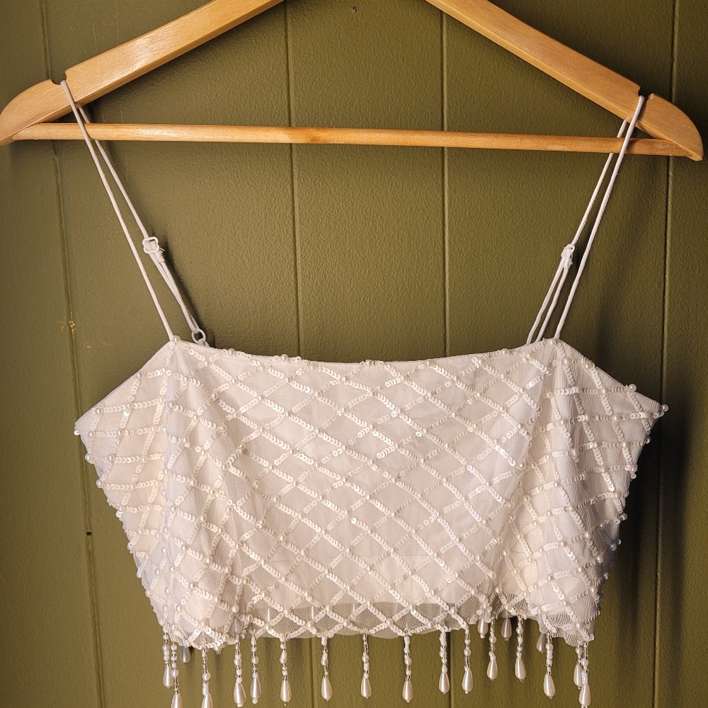 BHLDN By Anthropologie White Beaded Crop Top (Wedding Collection)
